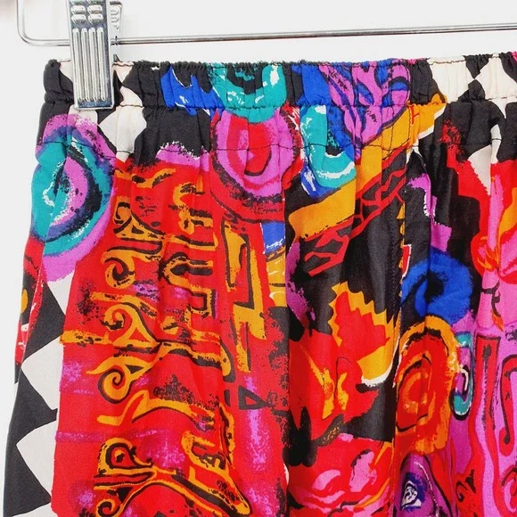 VTG 90s Carole Little Sport Silk Colorful Abstract Maximalism Midi Skirt Size 6 - Picture 5 of 8